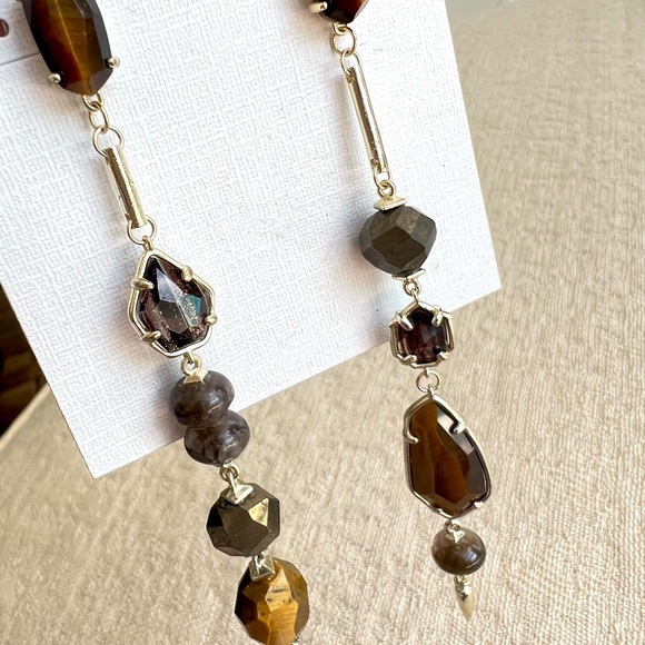 KENDRA SCOTT NWT Cosette Tiger Eye Pyrite Asymmetrical Mismatch Dangle Earrings - Picture 10 of 17